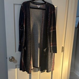 LuLaRoe Charcoal & Red Striped Cardigan
